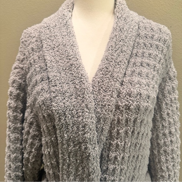 Cozy Gray Waffle Knit Robes Pottery Barn Cozy Waffle Sweater Robe pockets EUC - Picture 5 of 11